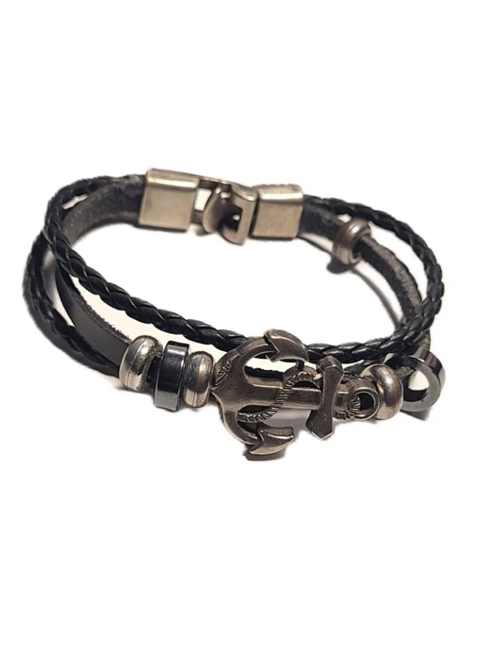 Multiple Strand Black NAVY Miliary Anchor Rope Bead Bracelet Charm Braided